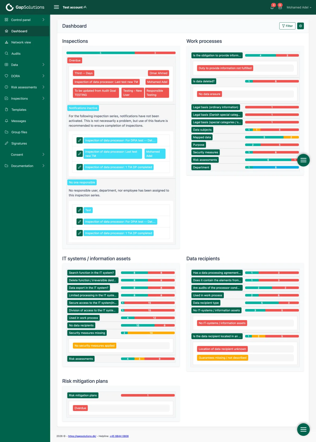 GapSolutions dashboard before the redesign